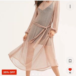 Free People Rose Gold Pink Daybreak MIDI Dress Metallic Knit Chainmail